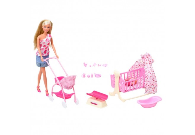 Set Simba Steffi Love New Born Baby Set papusa 29 cm 1 bebelus si accesorii