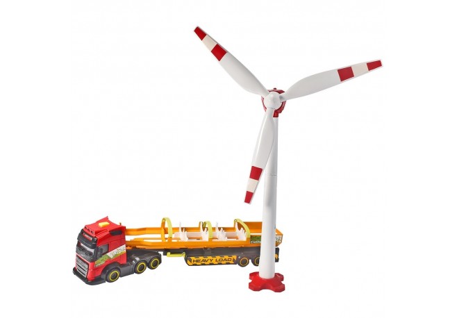 Set Dickie Toys Heavy Load Truck camion Volvo FH16 cu remorca si turbina eoliana