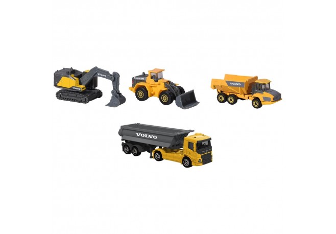 Set Majorette Volvo camion cu remorca camion basculant buldozer si excavator