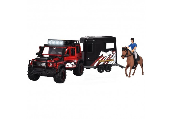 Set Dickie Toys Horse Trailer masina Mercedes-Benz AMG 500 cu remorca si figurine