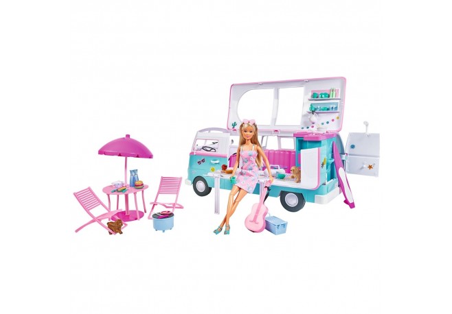 Rulota Simba Hawaii Camper cu papusa Steffi Love 29 cm si accesorii