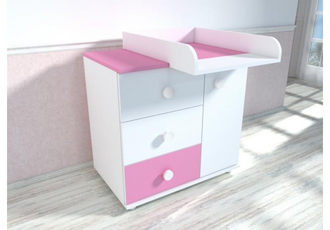 Comoda cu blat de infasat MyKids Kombo Alb Roz D120