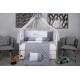 Lenjerie MyKids 10 piese Prince gri-alb cu baldachin 120x60 cm