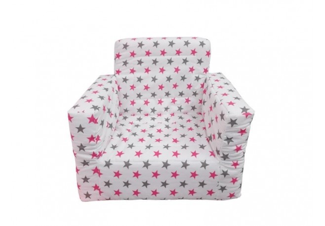 Fotoliu din burete pentru copii MyKids Stelute White Grey Pink