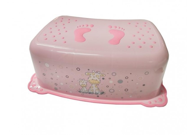 Taburet inaltator baie copii MyKids Giraffe Pink cu sistem antialunecare