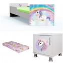 Pat tineret unicorn-saltea+noptiera cadou