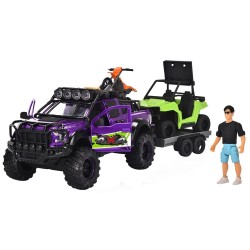 Set Dickie Toys Country Trail 2 masinute motocicleta figurina si remorca