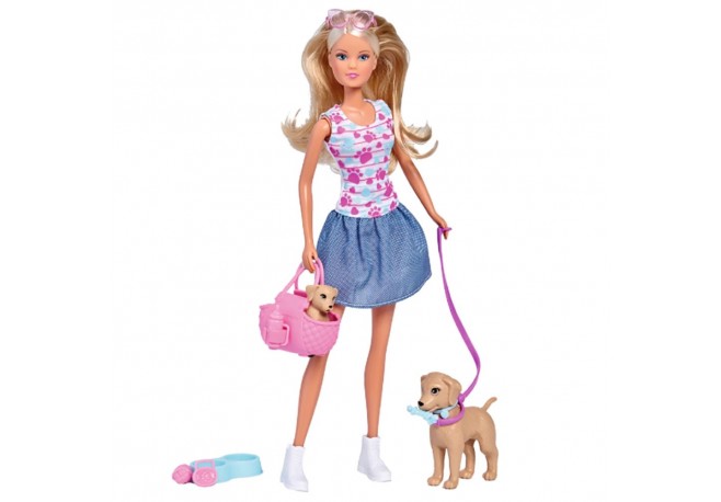 Papusa Simba Steffi Love Puppy Walk 29 cm cu 2 figurine si accesorii