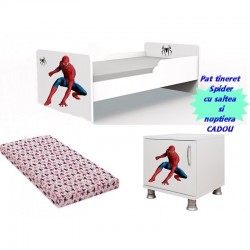 Pat tineret Spiderman-saltea + noptiera cadou