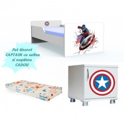 Pat tineret Captain America - saltea+ noptiera cadou