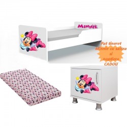 Pat copii Minnie Mouse-saltea+noptiera cadou