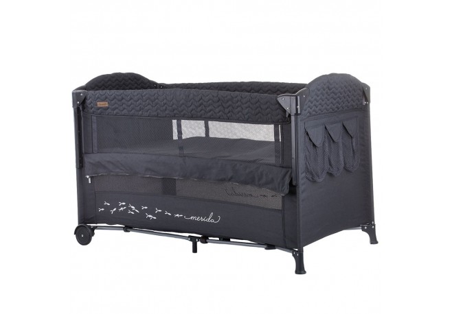 Patut pliabil Chipolino Merida anthracite linen cu laterala culisanta