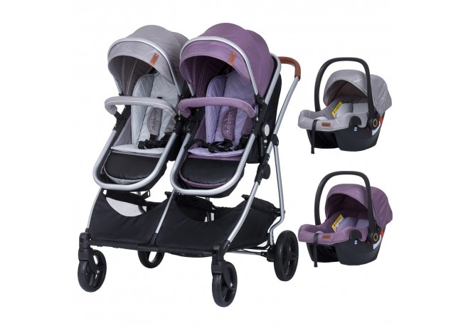 Carucior gemeni Chipolino Duo Smart 3 in 1 anthracite lilac