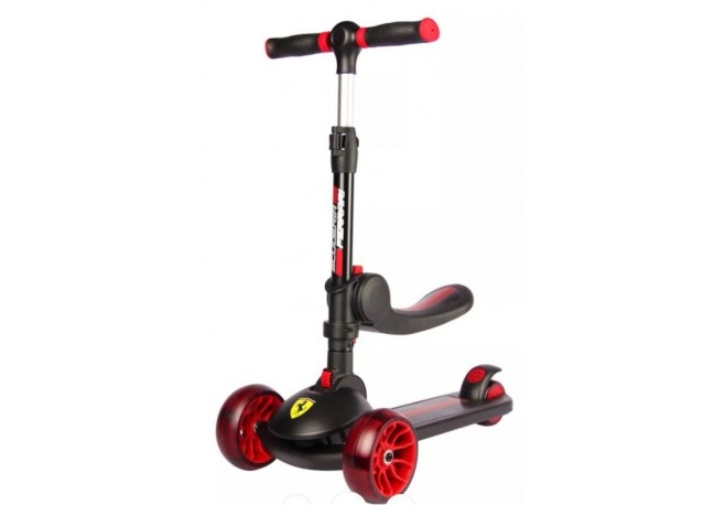 Trotineta pliabila Ferrari Twist neagra cu scaun