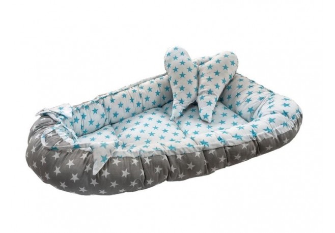 Baby Nest 2 Piese MyKids Stars Grey Turquoise