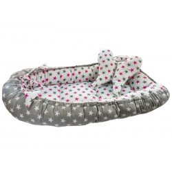 Baby Nest 2 Piese MyKids Stars Grey Pink