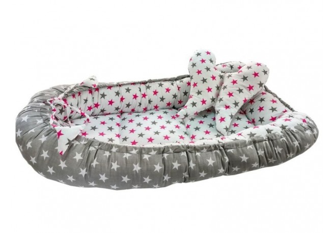 Baby Nest 2 Piese MyKids Stars Grey Pink