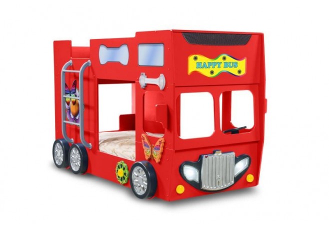 Patut tineret MDF Plastiko Happy Bus Rosu 190x90