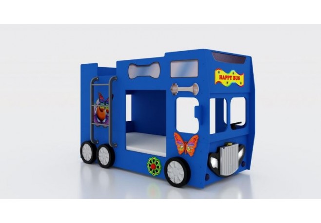Patut tineret MDF Plastiko Happy Bus Albastru 190x90