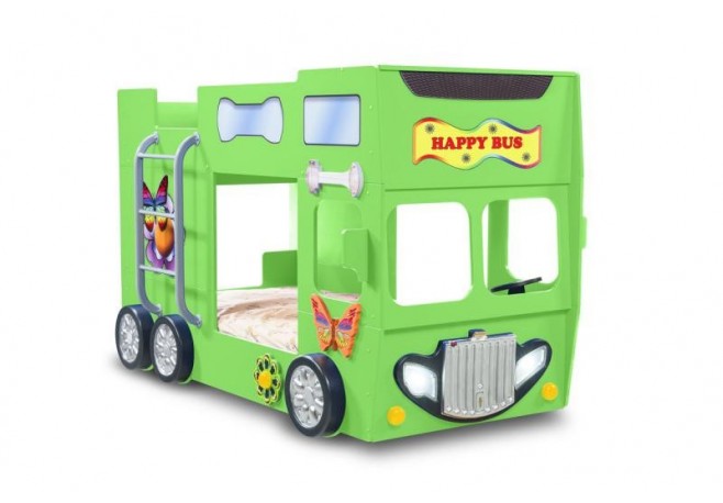 Patut tineret MDF Plastiko Happy Bus Verde 190x90