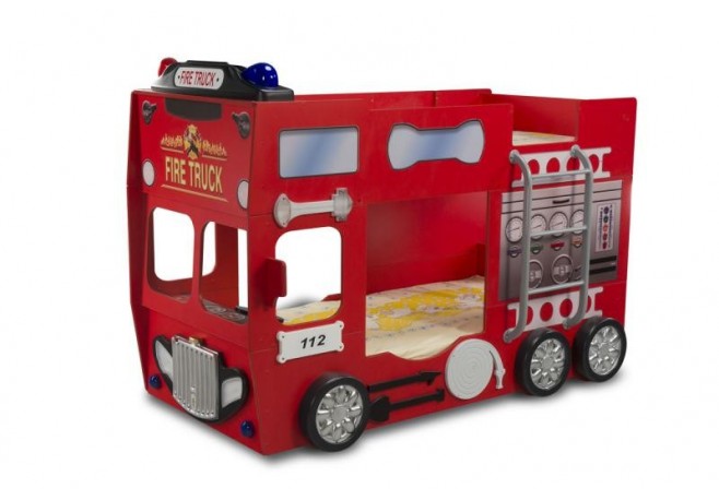 Patut tineret Plastiko Fire Truck Double Rosu 190x90