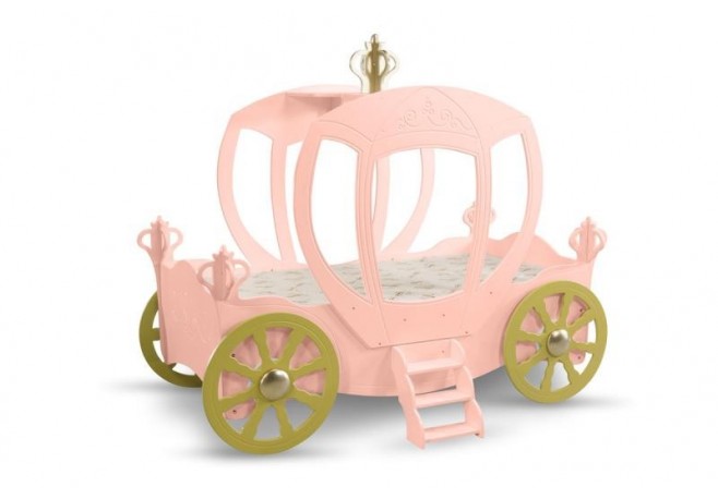 Patut tineret MDF Plastiko Princess Carriage Roz 180x90