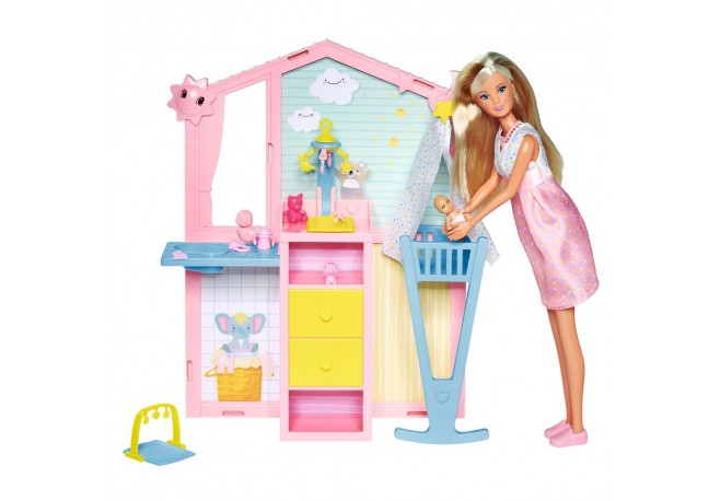 Papusa Simba Steffi Love Newborn Baby Room 29 cm cu figurina si accesorii