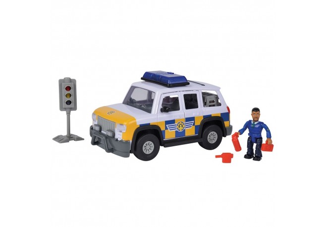 Masina de politie Simba Fireman Sam Police Car cu figurina Malcolm si accesorii