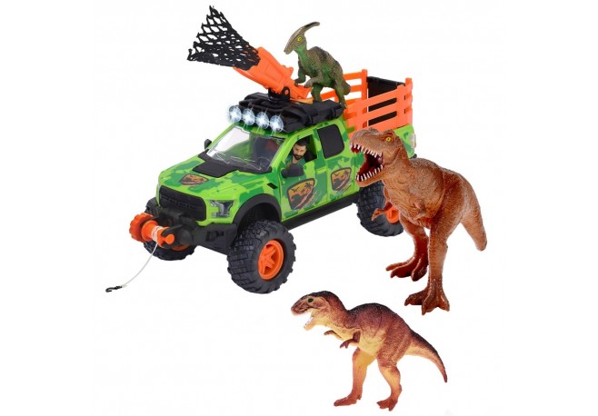 Masina Dickie Toys Dino Hunter cu 4 figurine
