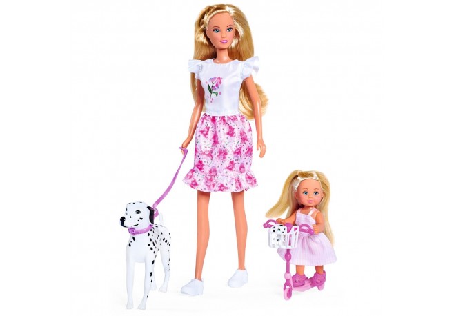 Papusa Simba Steffi Love Cute Walk papusa 29 cm papusa 12 cm 2 figurine si accesorii