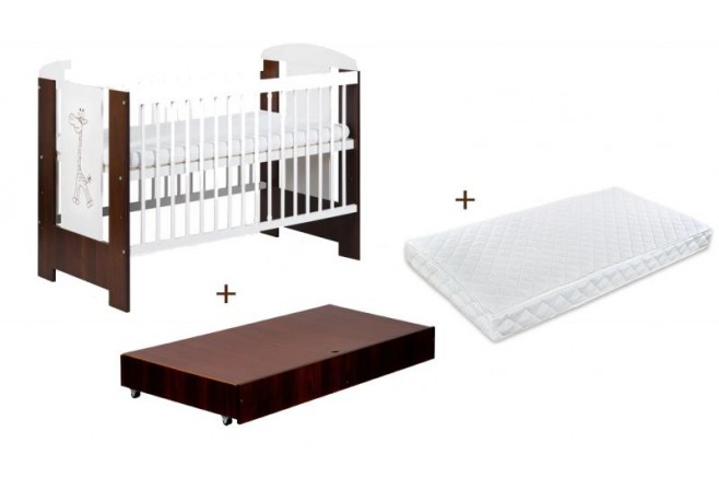 Patut cu sertar KLUPS Little Giraffe Wenge + Saltea 10 Confort II