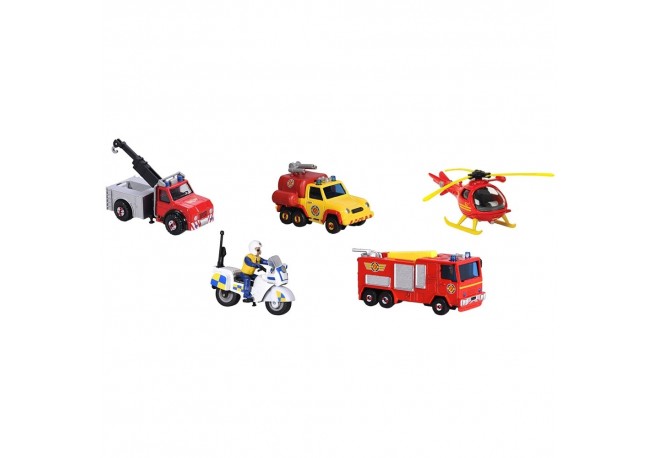Set Jada Toys Fireman Sam 5 Pack cu 4 masinute1 elicopter si 1 figurina