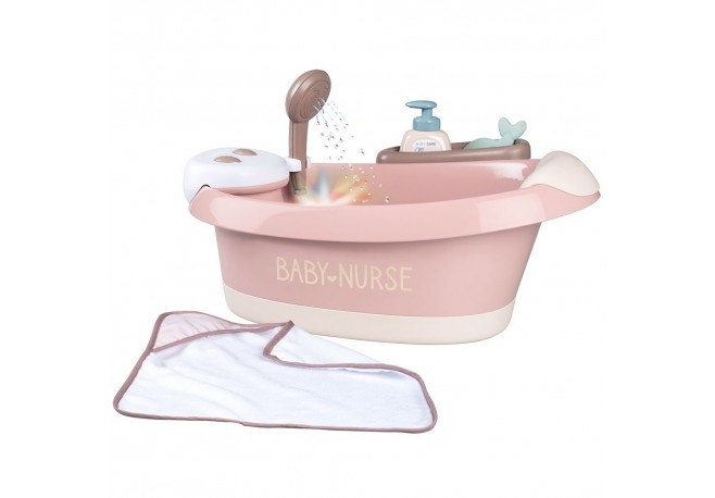 Cadita pentru papusa Smoby Baby Nurse Baleno Bath roz cu accesorii