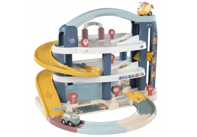 Pista de masini Smoby Big Garage cu masinuta si elicopter