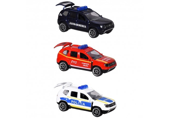 Set Majorette Dacia Duster SOS cu masina de jandarmerie salvare si politie