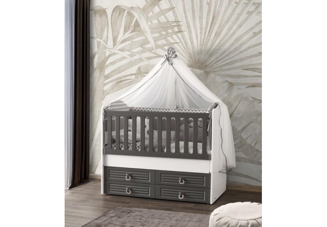Patut cu leganare si lat. culisabila MyKids Olivia Alb Gri 130x70