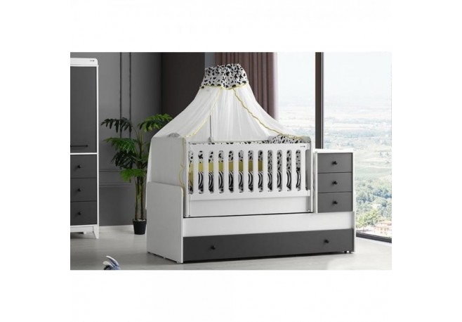 Patut transformabil MyKids Olivia Alb Gri-Inchis 180x80