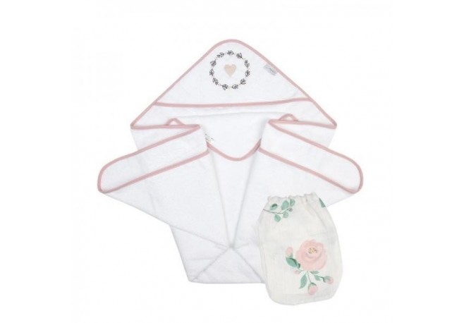 Prosop de baie si manusa muselina Klups Rose N001