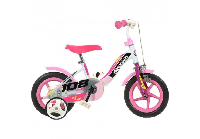 Bicicleta copii Dino Bikes 10 108 Sport alb si roz cu frana