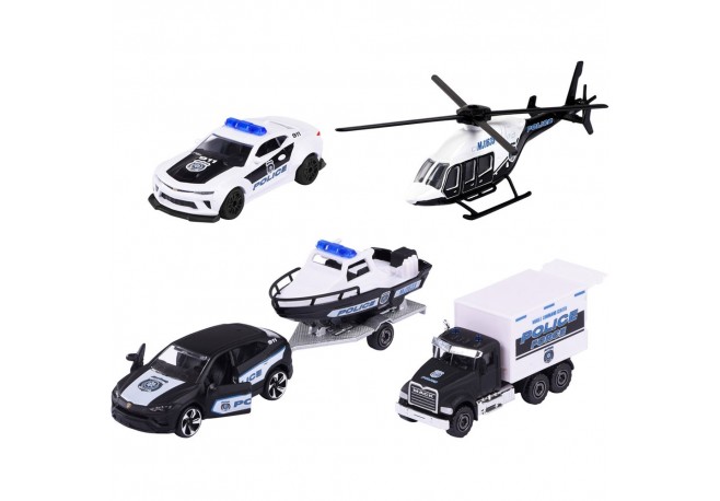 Set masinute Majorette Police Force cu 5 vehicule de interventie