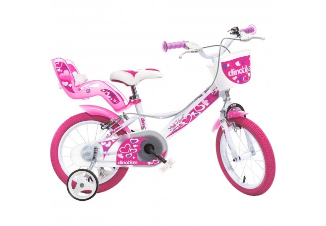 Bicicleta copii Dino Bikes 16 Little Heart alb si roz