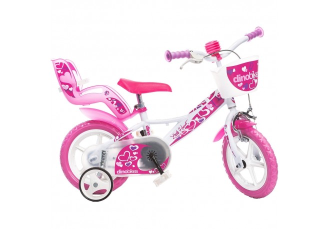 Bicicleta copii Dino Bikes 12 Little Heart alb si roz