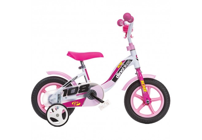 Bicicleta copii Dino Bikes 10 108 Sport alb si roz
