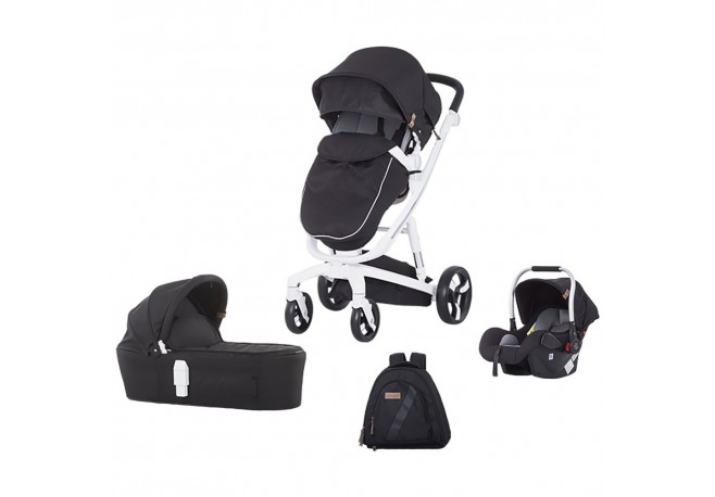 Carucior Chipolino Electra 3 in 1 negru cu cadru alb