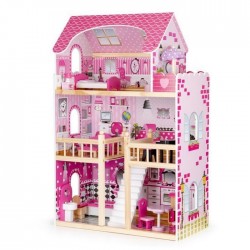 Casuta de papusi din lemn cu iluminare LED si mobilier Ecotoys HM006391