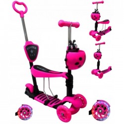 Trotineta 5 in 1 roti cu LED platforma antiderapanta JR R-Sport - Roz