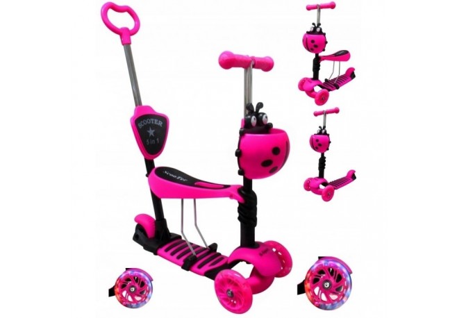 Trotineta 5 in 1 roti cu LED platforma antiderapanta JR R-Sport - Roz