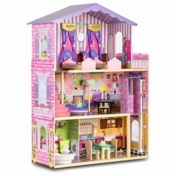 Casuta de papusi din lemn cu 3 etaje mobilier si lift Ricokids RC-807