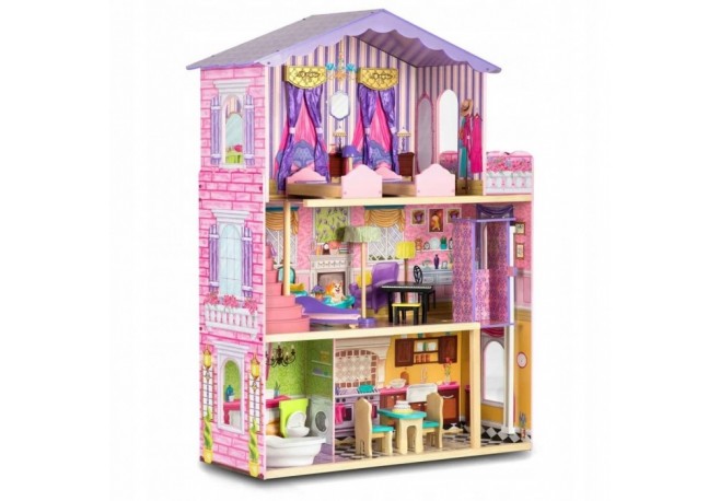 Casuta de papusi din lemn cu 3 etaje mobilier si lift Ricokids RC-807