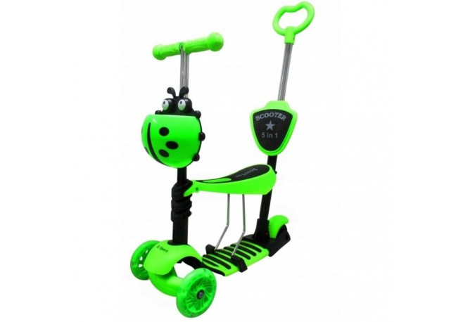 Trotineta 5 in 1 roti cu LED platforma antiderapanta JR R-Sport - Verde